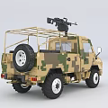Military Utility Vehicle with Camouflage Paint Roof Mounted Machine Gun and Off Road Open Design