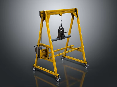 Yellow Mobile Gantry Crane Equipment with Wheels and Lifting Frame 3d model