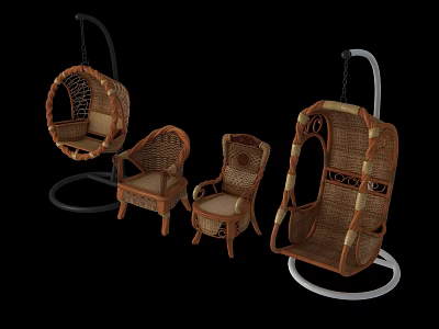 Rattan Leisure Chairs With Hanging Design And Intricate Woven Patterns In Various Styles 3d model