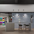 Modern Paint Showroom Interior With Hexagon Color Samples And Paint Cans 3d model