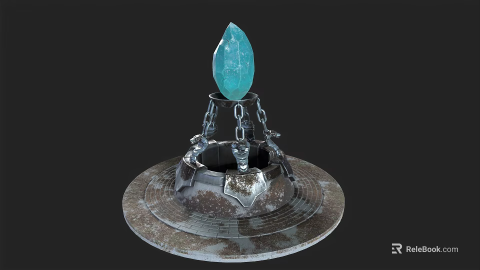 Ornate Metallic Base Structure With Central Blue Gemstone And Chains 3d model 