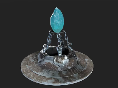 Ornate Metallic Base Structure With Central Blue Gemstone And Chains 3d model