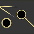 Set of Two Magnifying Glasses and Metal Tool with Golden Finish and Sturdy Handles