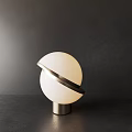 Modern Spherical Table Lamp With Metal Ring And Base Glowing On Dark Surface 3d model