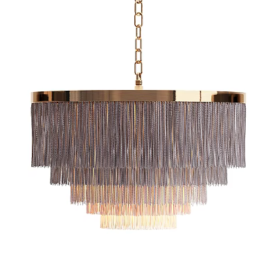 Elegant Modern Chandelier With Gold Frame And Layered Gray Tassels 3d model