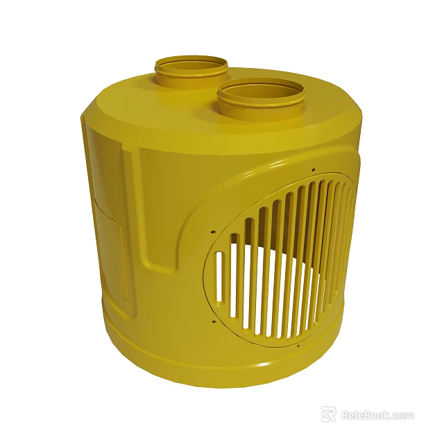 Yellow Cylindrical Industrial Equipment With Two Top Openings And Side Grille 3d model 