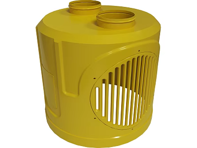 Yellow Cylindrical Industrial Equipment With Two Top Openings And Side Grille 3d model
