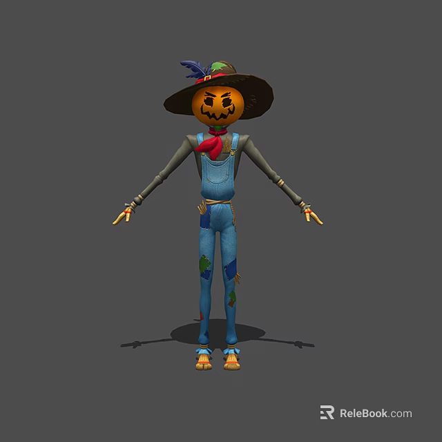 Pumpkin Head Game and Movie Character With Wide Brimmed Hat Feather Patched Overalls 3d model 