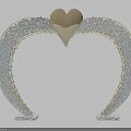 Ornamental Golden Heart Arched Structure with Gray Granular Accents and White Base
