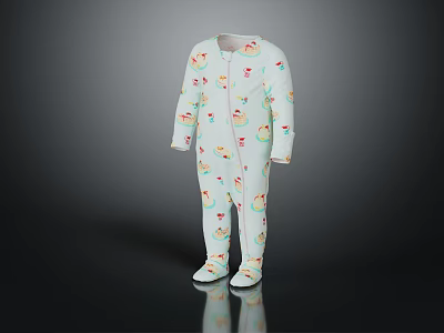 White Baby Romper With Colorful Cartoon Teddy Bear Rainbow Long Sleeved Zipper Footed Design 3d model