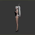 Bunny Ears Character In Black Bodysuit With Fishnet Stockings White Gloves And High Heels