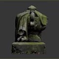 Animal Stone Sculpture Moss Covered with Decorative Robe Details on Stone Base