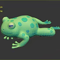 Cartoon Green Frog Toy With Blue Spots On Black Reflective Surface