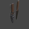 Tactical Weapon Double Knives With Wooden Handles Metal Blades And Leather Sheath