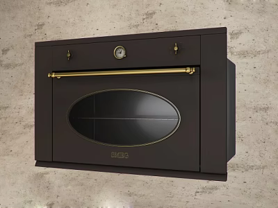 Built In Black Kitchen Oven With Gold Handle And Glass Door Design 3d model