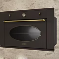 Built In Black Kitchen Oven With Gold Handle And Glass Door Design