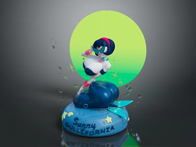 Character With Blue And Pink Hair On Cloud Base Water Droplets Stars Sunny Sonnyshine 3d model