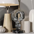 Minimalist Decorative Ornament Combination with Various Vases Table Lamp Sculpture and Plants on Shelf