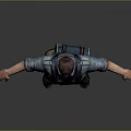 Male Character in Dark Blue Uniform Standing with Arms Outstretched on Grey Gradient Background