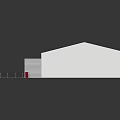 Modern Exhibition Hall With White Roof Green Trim And Red Entrance Design