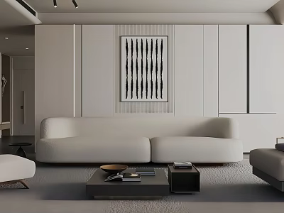 Modern Living Room Interior Design With White Sofa Wall Art And Storage Cabinets 3d model