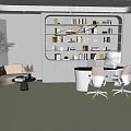 Modern Office Interior With White Bookshelves Desk Sofa And Green Plant