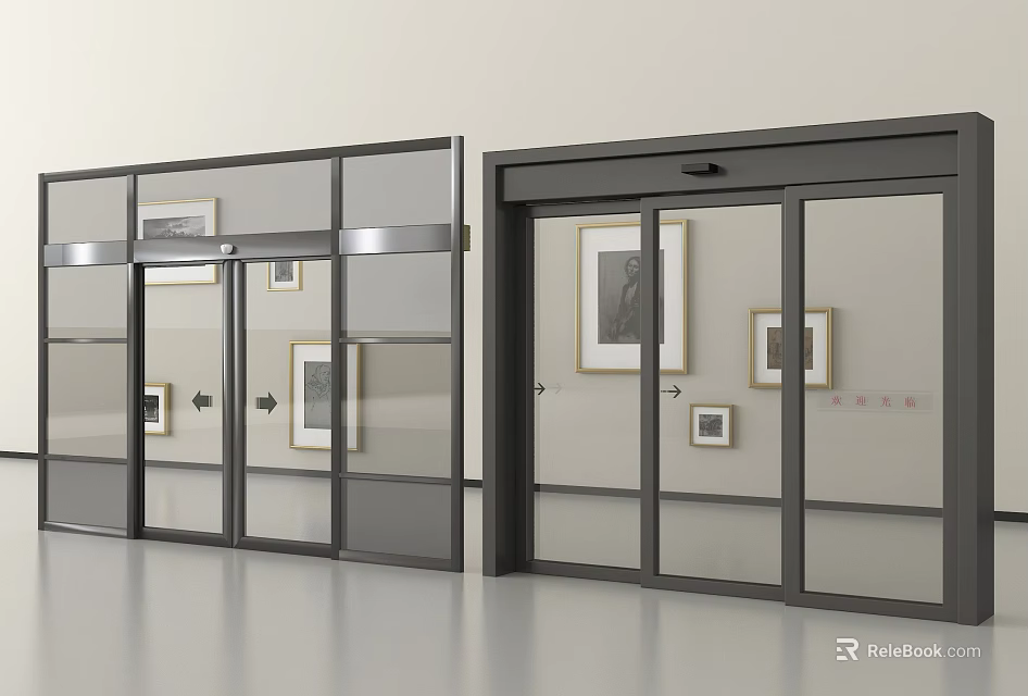 Modern Glass Doors With Metal Frames In Interior With Framed 3d model