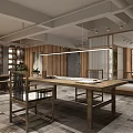 Modern Tea House Interior Design With Wooden Walls Partitions Large Tables Gray Tiles And Plants