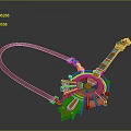 Guitar Shaped Golden Metal Necklace With Red String For Daily Use Decorative Accessory