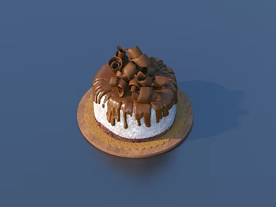 Delicious Chocolate Decorated Cake With White Cream On Brown Plate Against Blue Background 3d model