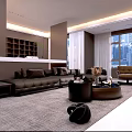 Modern Luxury Open Living And Dining Room With Comfortable Leather Sofa And Panoramic City View