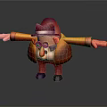 3D Cartoon Game Character Wearing Red Hat Orange Coat With Purple Nose Arms Outstretched
