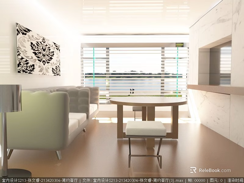 Modern Elevator Hallway Interior With Decorative Painting And Recessed Lighting 3d model 