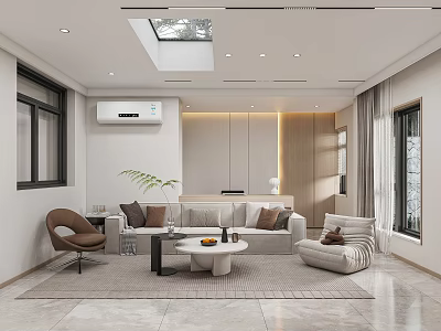 Modern Living and Dining Room Interior Design With Skylight Sofa Coffee Table And Natural Light 3d model