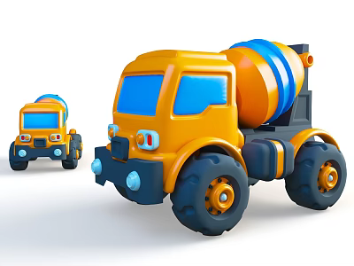Electric Toy Cement Mixer Trucks With Yellow Body And Blue Details For Kids 3d model