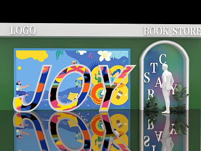 Colorful JOY Letter Photo Spot With Book Store Archway Green Plants And Reflection 3d model