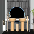 Public Restroom Interior With Urinals Sinks Circular Black Decor And Gray Walls
