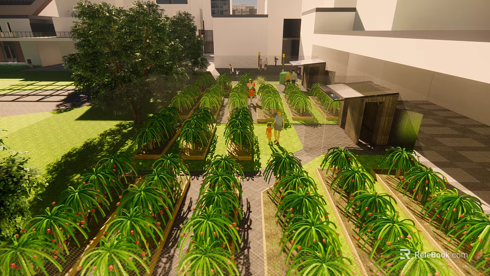 Well Designed Garden Landscape With Neatly Arranged Plant Beds Pathways And Greenery 3d model 