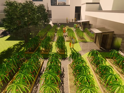 Well Designed Garden Landscape With Neatly Arranged Plant Beds Pathways And Greenery 3d model