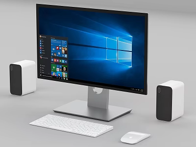Modern Desktop Computer Setup With Monitor Keyboard Mouse And Desktop Towers Displaying Windows Interface 3d model