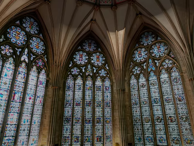 Religious Faith Reflected In Gothic Church Stained Glass Windows And Arches 3d model