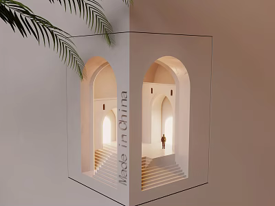 Artistic Wall Lamp Design With Maze Structure Arched Doorways And Palm Leaves 3d model