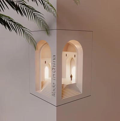 Artistic Wall Lamp Design With Maze Structure Arched Doorways And Palm Leaves 3d model