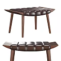 Modern Leather Tufted Stool With Curved Seat And Sturdy Wooden Legs