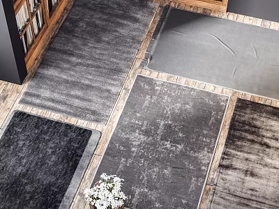 Various Textured Square Rugs in Gray Tones for Modern Living Space 3d model