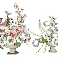 Ceramic Vases With Pink White Roses Peonies And Lush Green Leaves