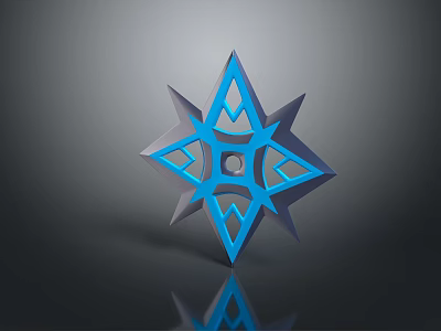 Blue Star Shaped Weapon With Geometric Patterns And Metallic Reflective Surface 3d model