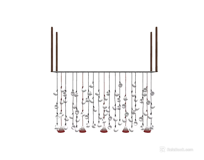 Decorative Wind Chime With Multiple Hanging Elements And Red Bottom Accents For Home Decor 3d model