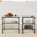 Metal Frame Side Tables With Glass Shelves Wheels Tomatoes Apple Magazine And Record Player