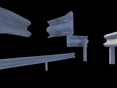 Different Types Of Highway Guardrail Components With Panels Posts And Fittings 3d model
